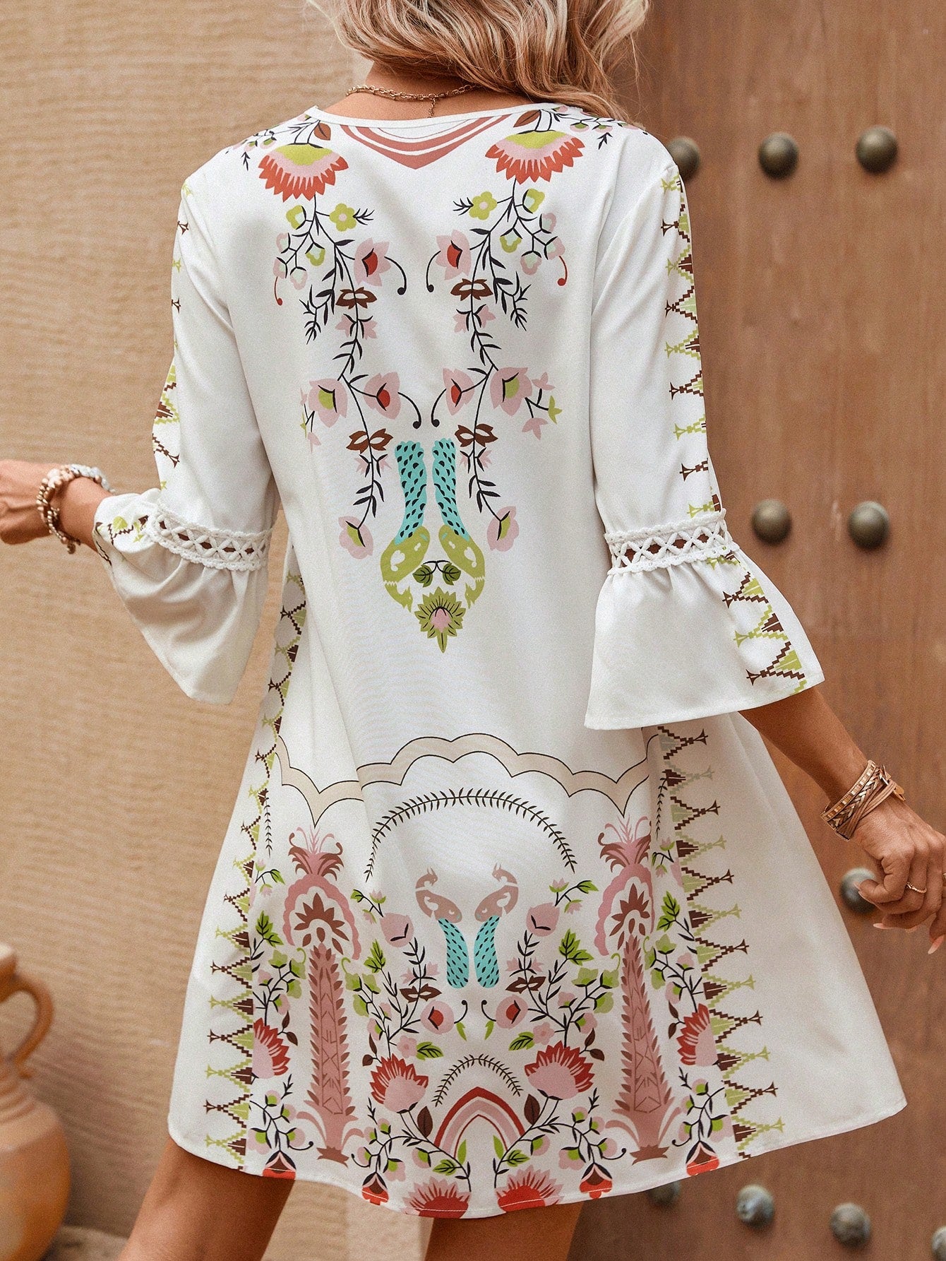 Vestido Estampa Floral Boho Renda Guipur