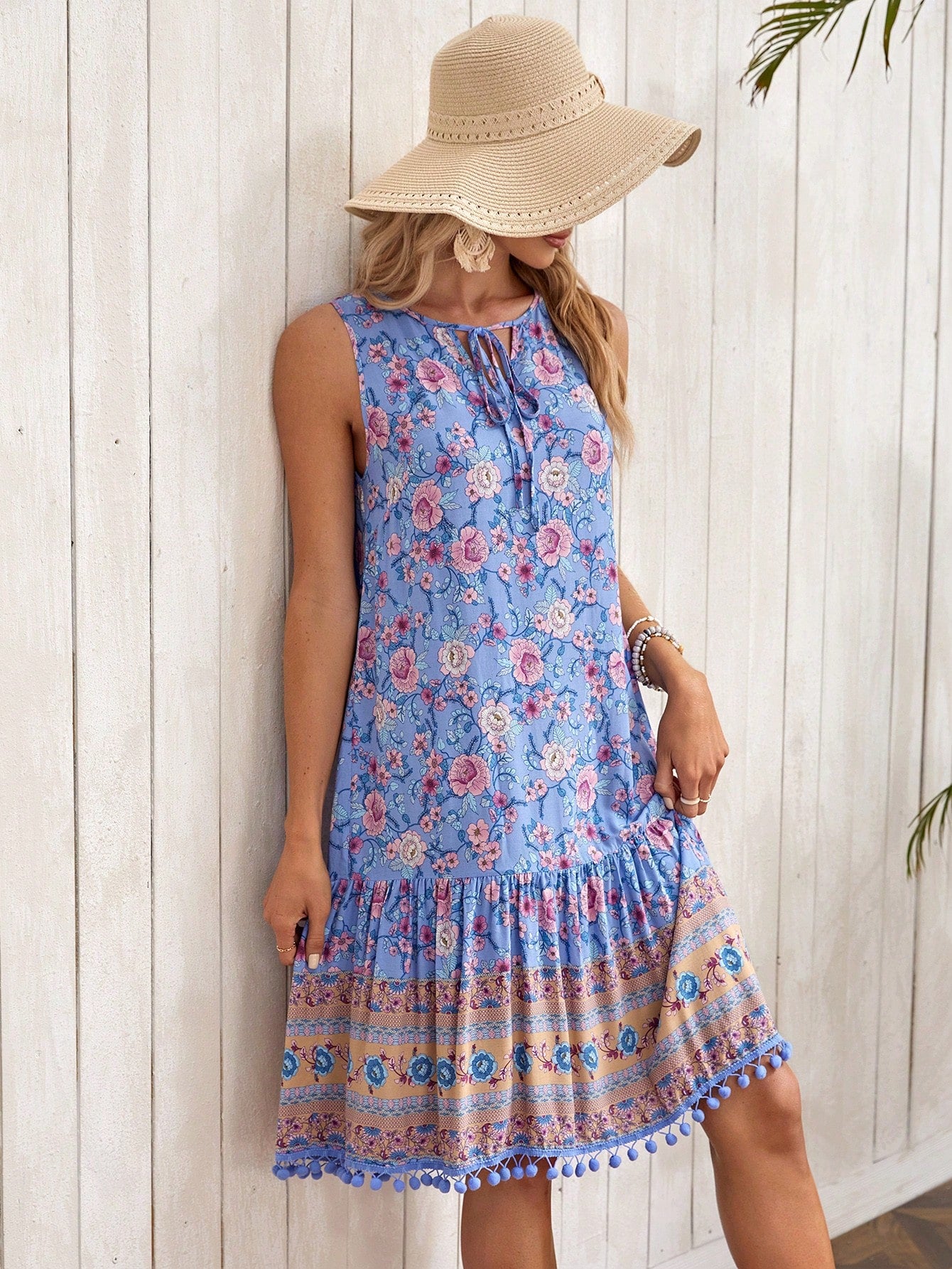 Vestido Bata Floral Gola De Gravata