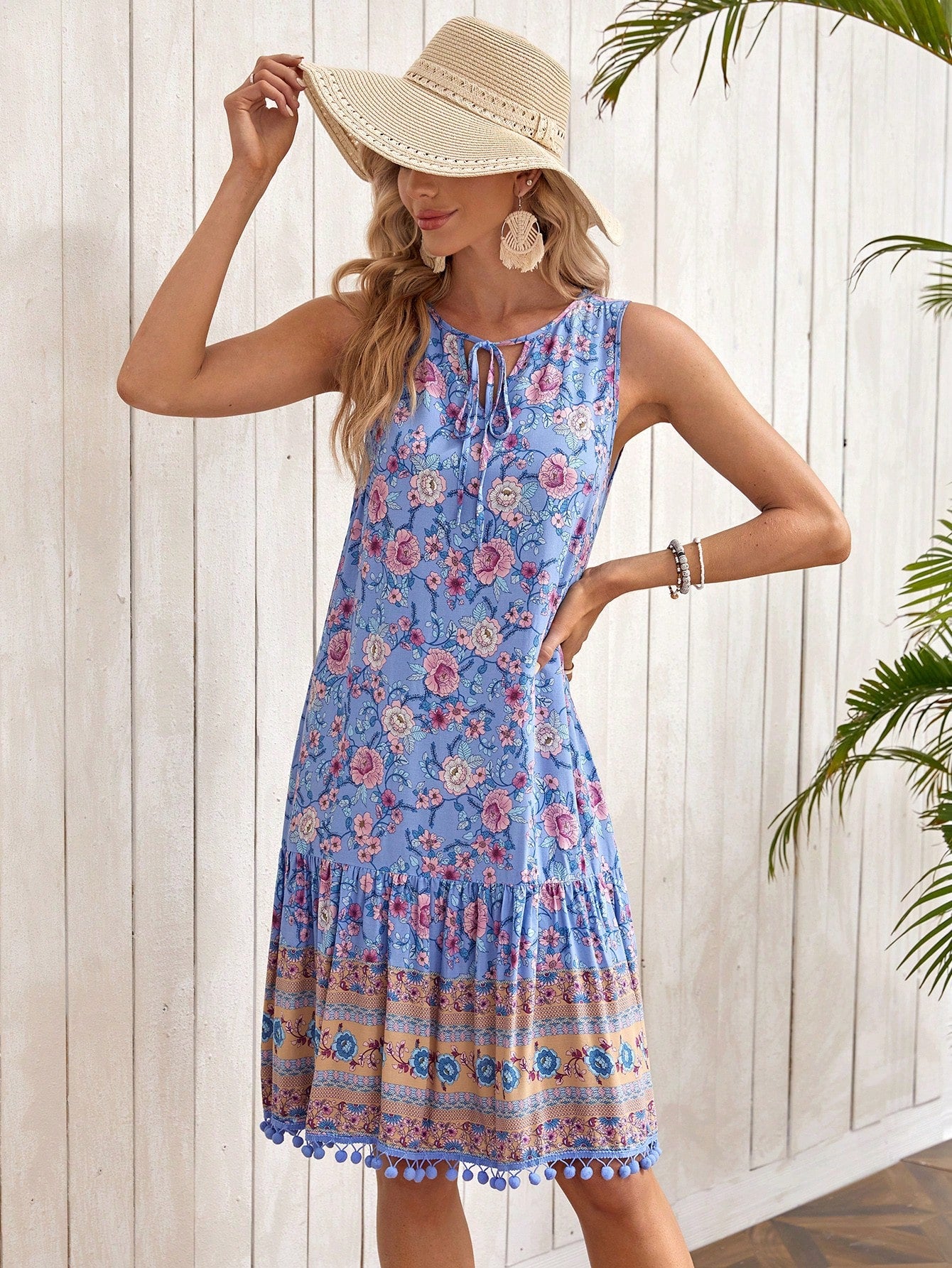 Vestido Bata Floral Gola De Gravata
