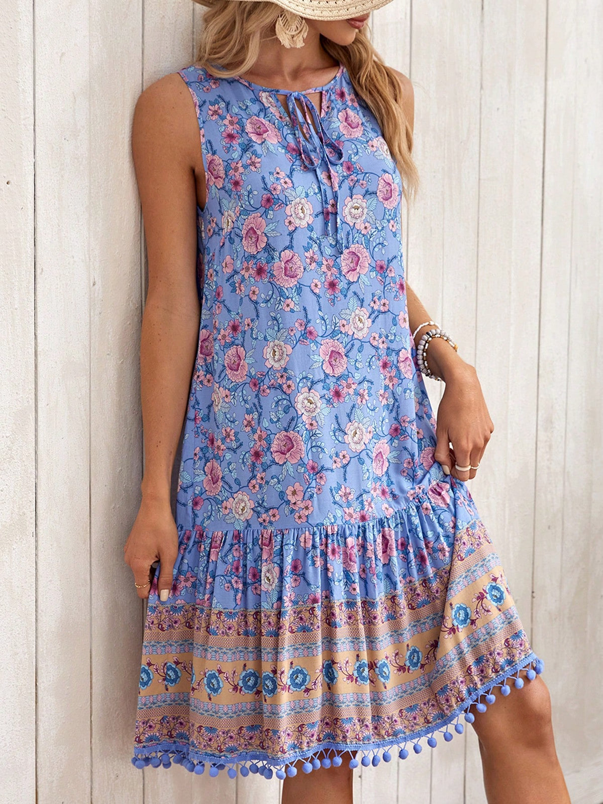 Vestido Bata Floral Gola De Gravata