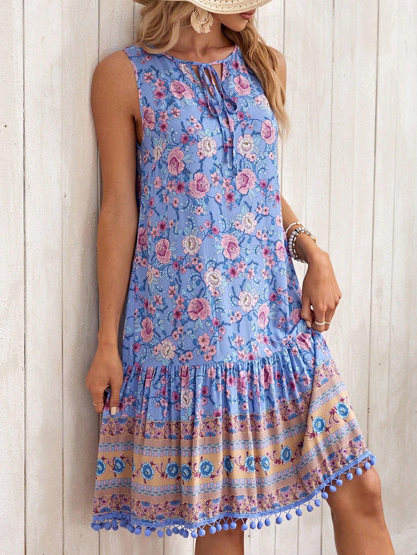 Vestido Bata Floral Gola De Gravata