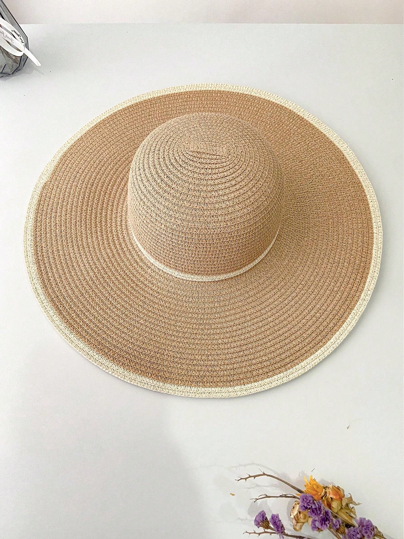 Kit Chapéu de Palha e 1 Bolsa de Palha Conjunto Casual de Férias Praia