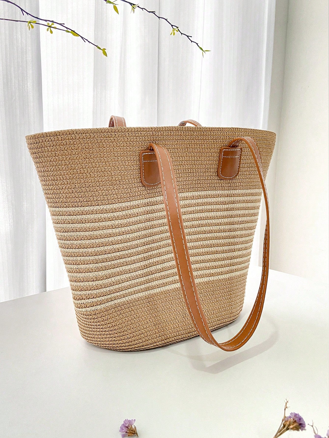 Kit Chapéu de Palha e 1 Bolsa de Palha Conjunto Casual de Férias Praia