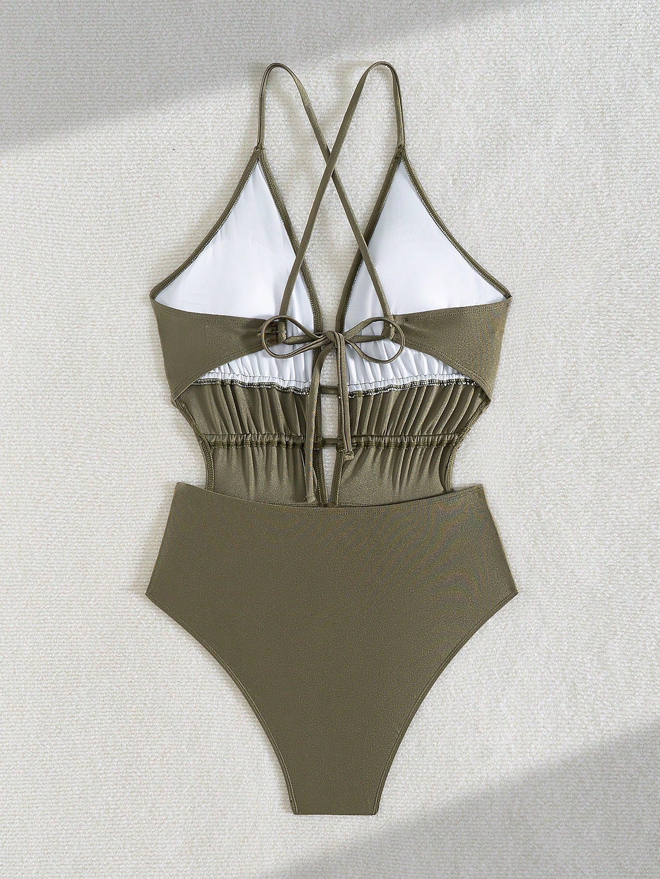 Maiô Decote Halter e Cintura Grapeada Verde Musgo