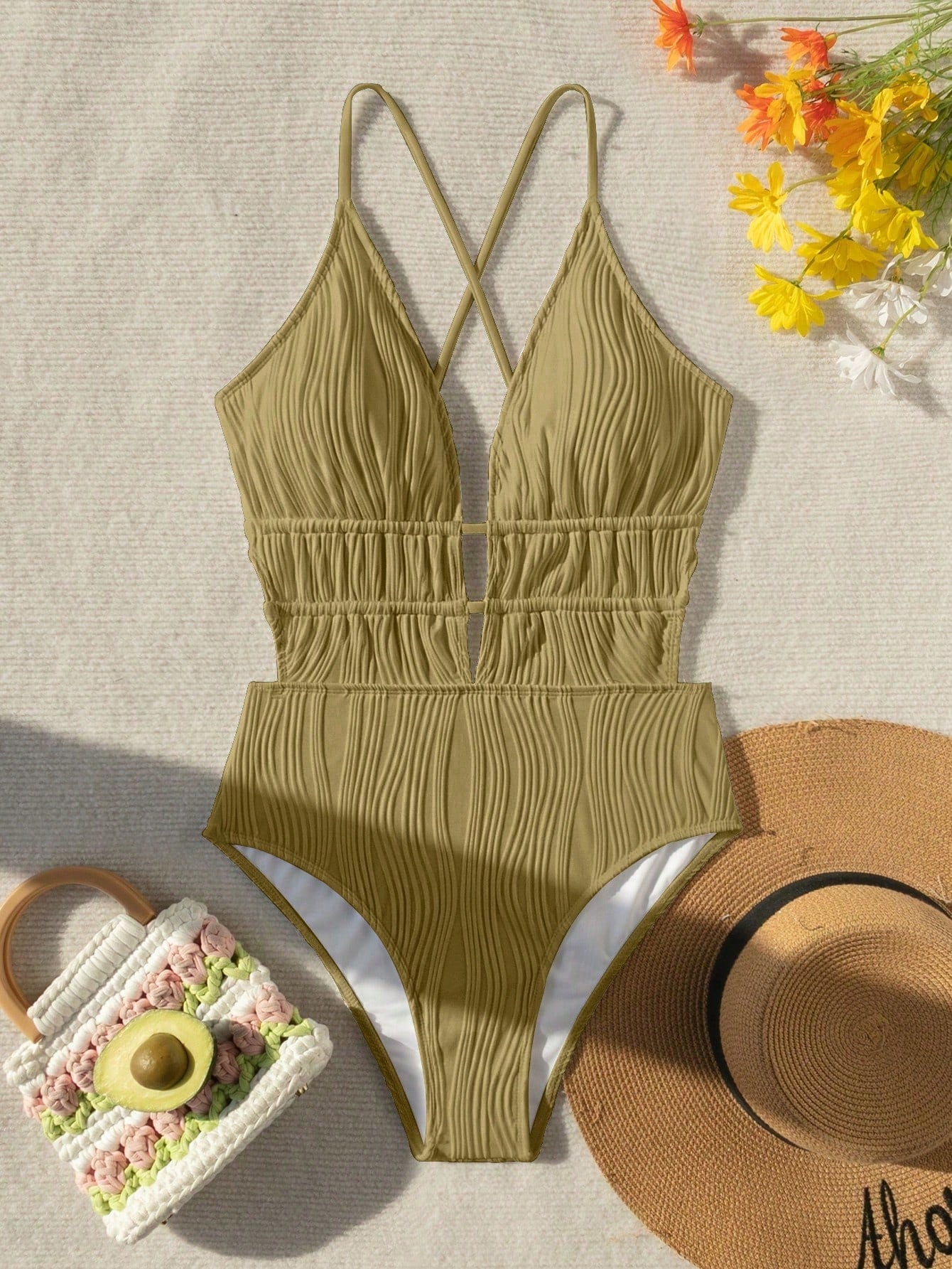 Maiô Decote Halter e Cintura Grapeada Verde Musgo