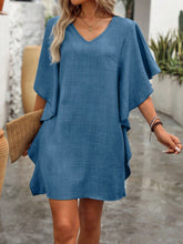 Vestido túnica Azul Manga de Babado
