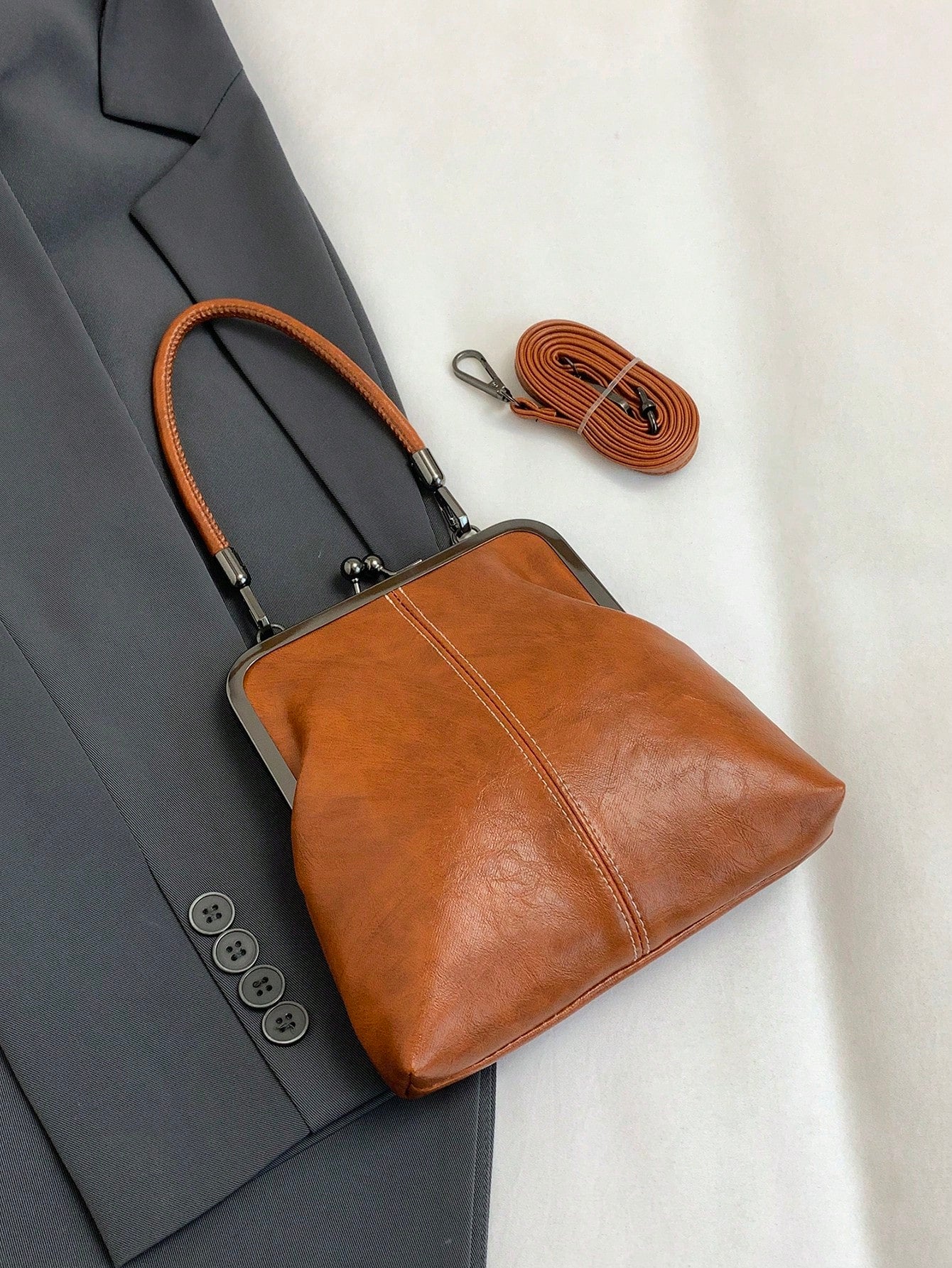Bolsa Feminina de Mão e Ombro Retrô, Destacável com Carteira