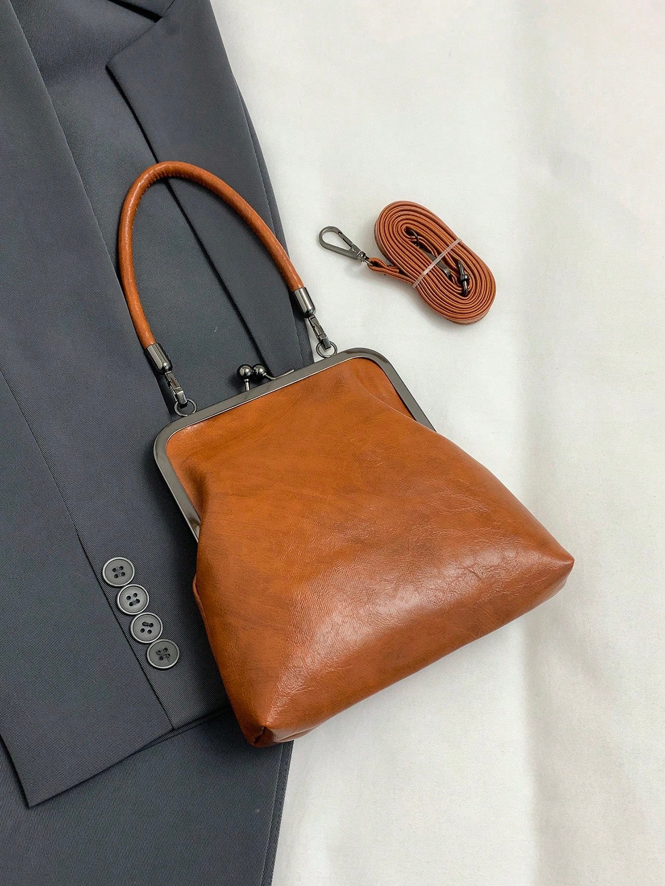 Bolsa Feminina de Mão e Ombro Retrô, Destacável com Carteira