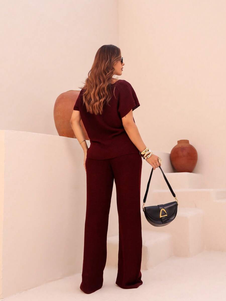 Conjunto Feminino Tricot Calça e Blusa Com Botões e Bolsos