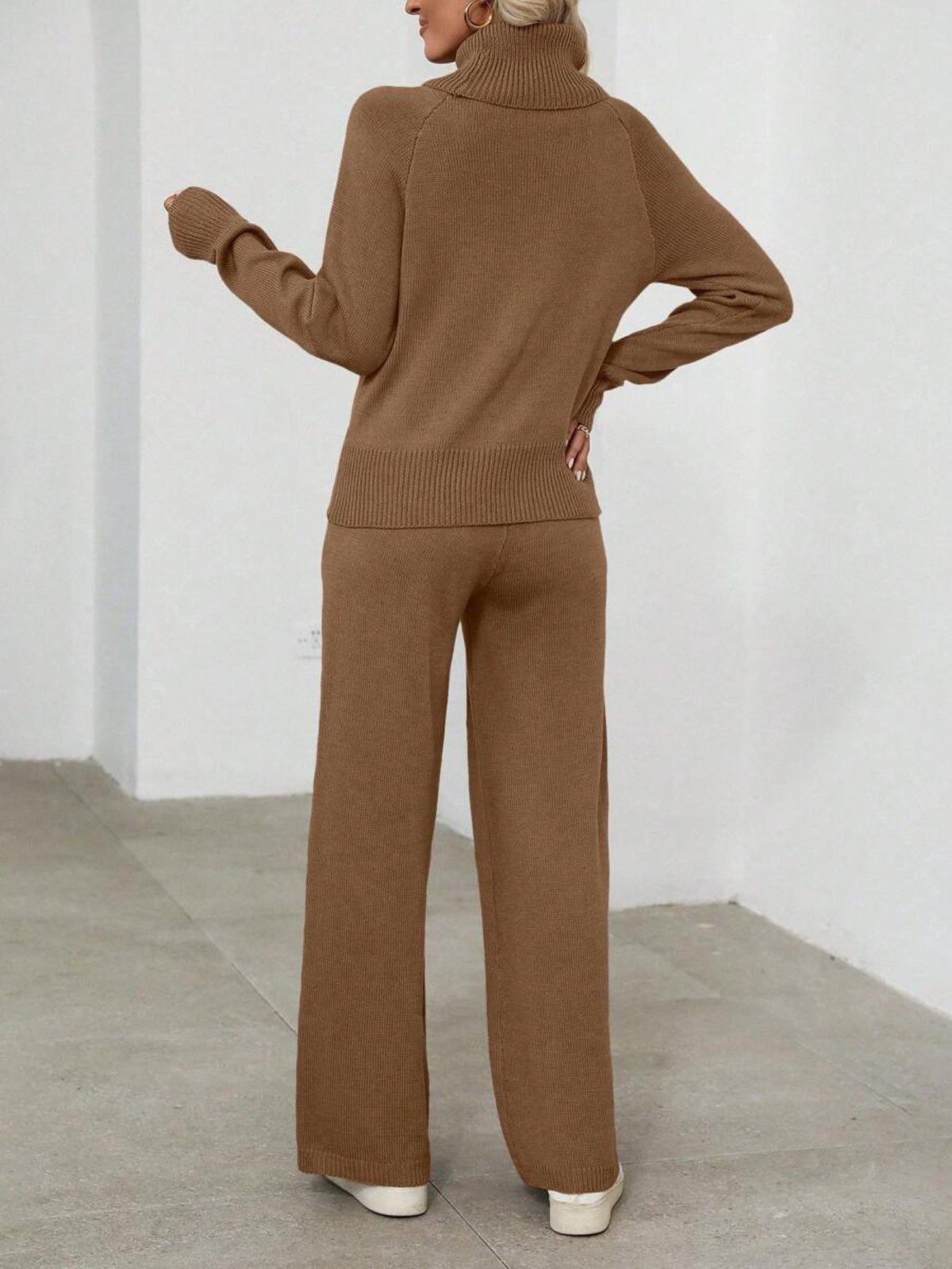 Conjunto Tricot Feminino Casual de Manga Longa e Gola Alta