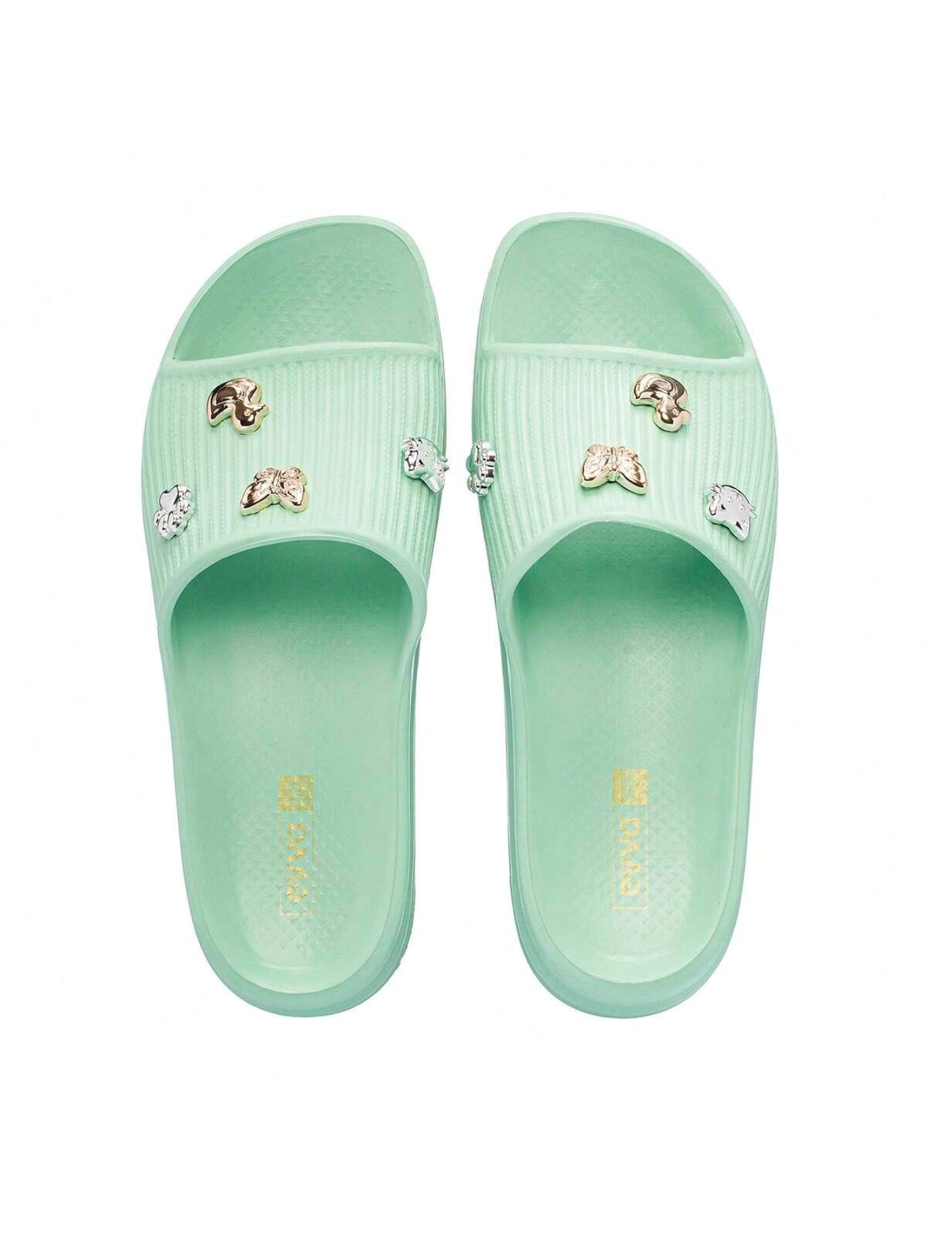 Chinelo Slide Nuvem Com Pins Exclusivos e Divertidos Verde Água