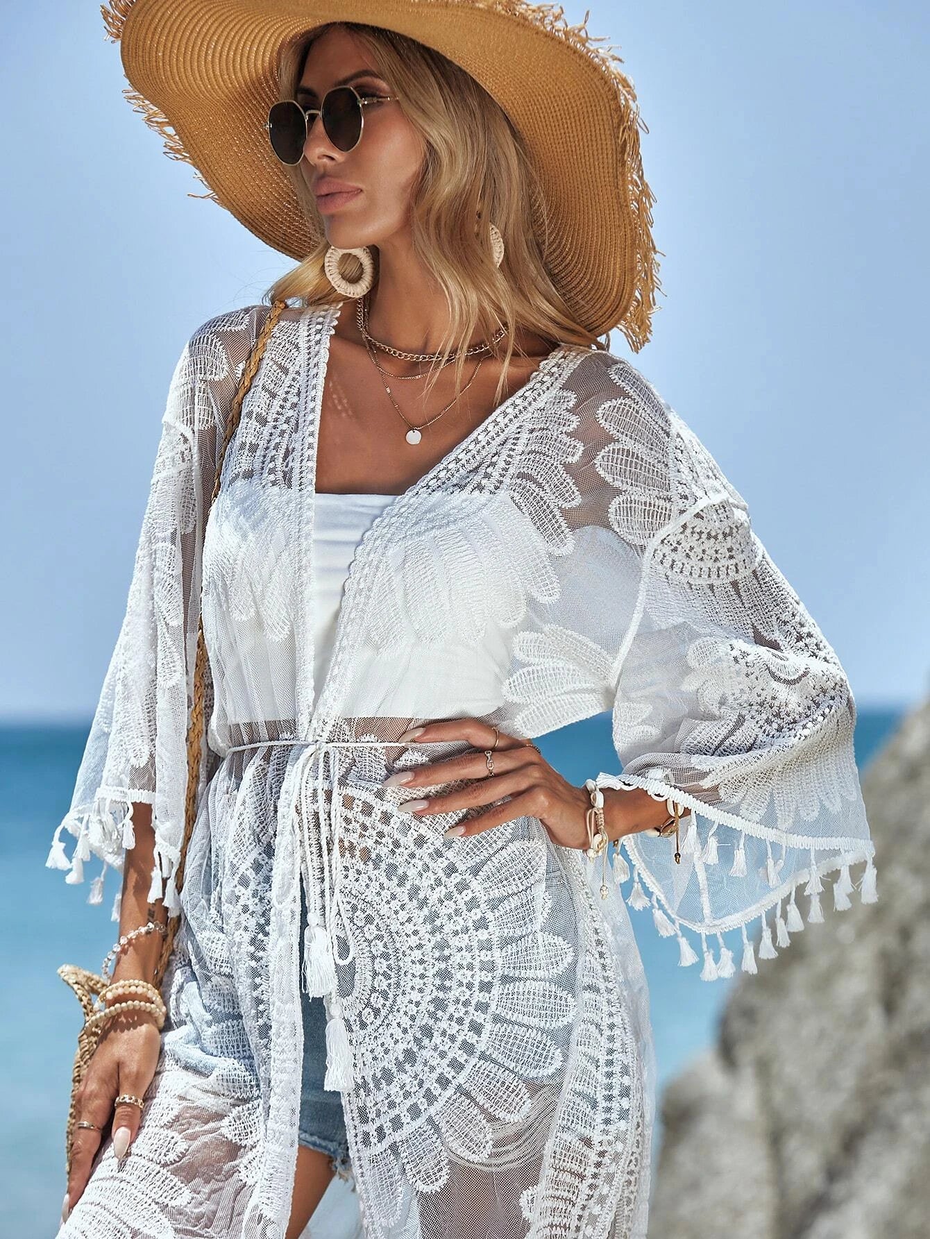 Saída de Praia Boho Longo Bordado Oásis