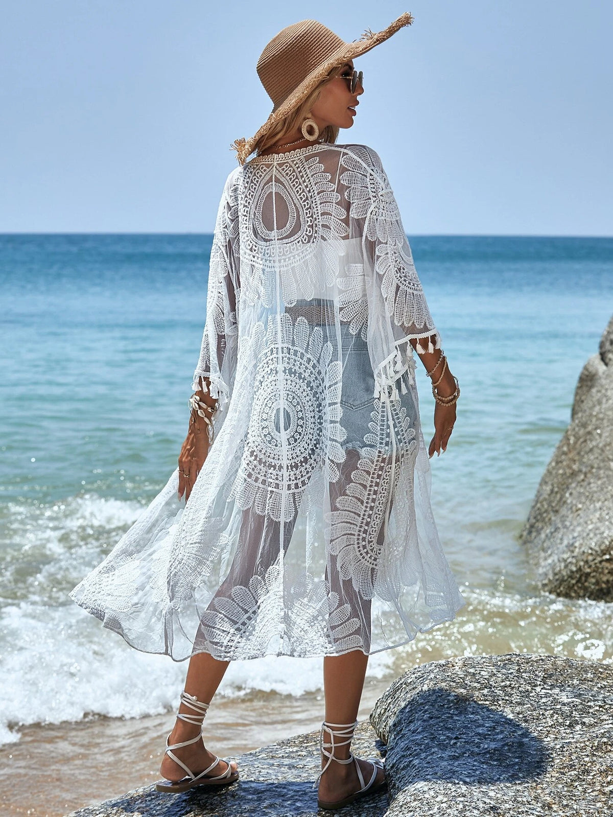 Saída de Praia Boho Longo Bordado Oásis