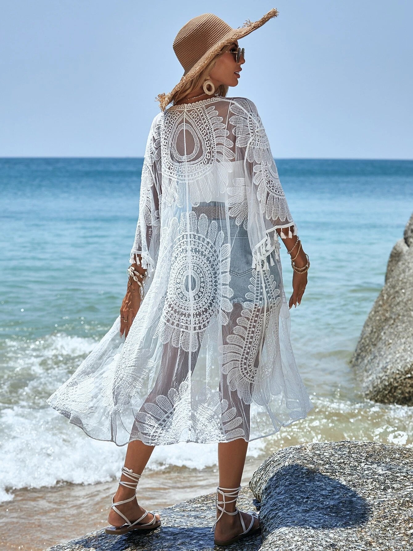 Saída de Praia Boho Longo Bordado Oásis