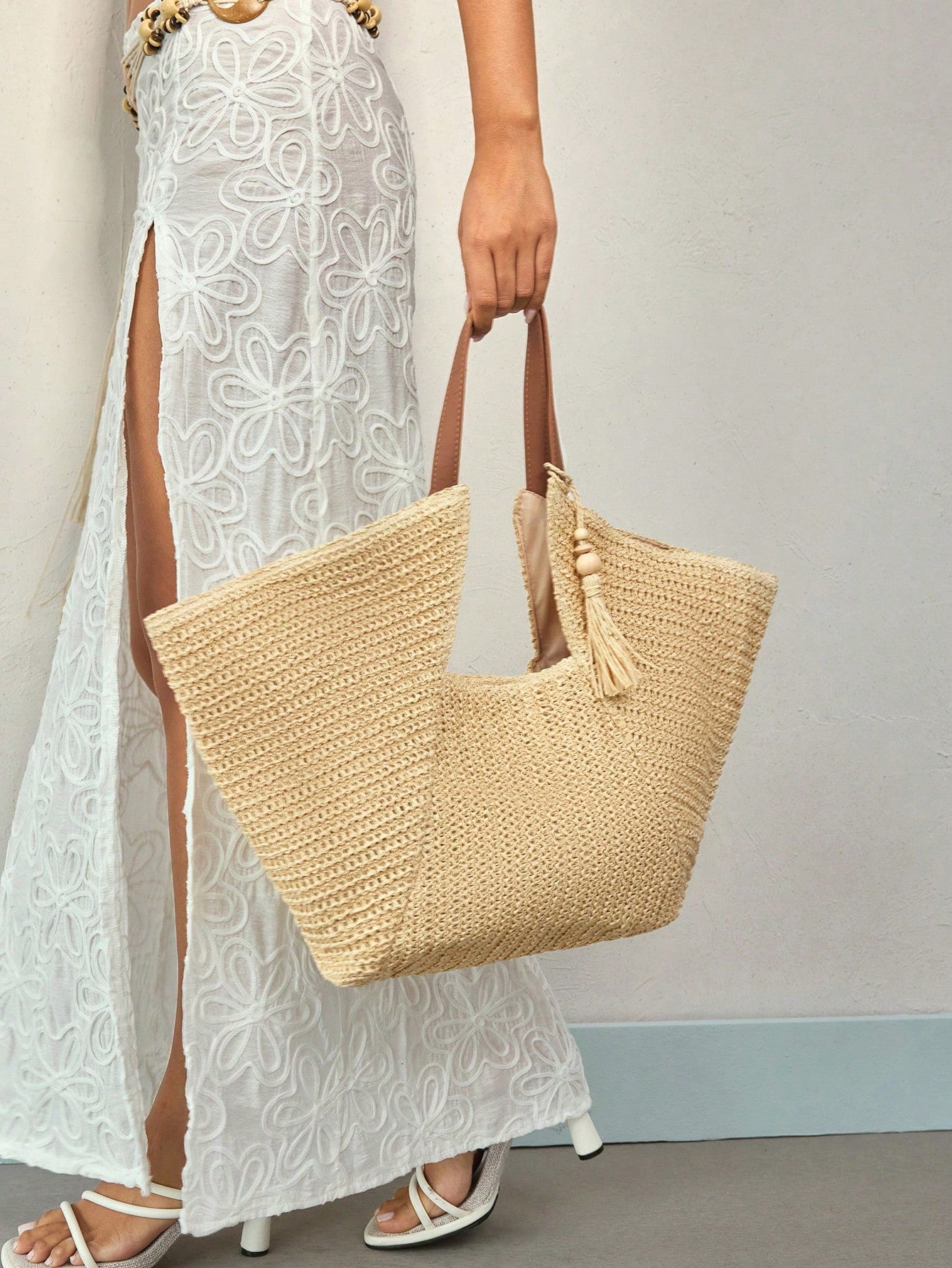 Bolsa Sacola de Palha de Estilo Boêmio de Grande Praiana