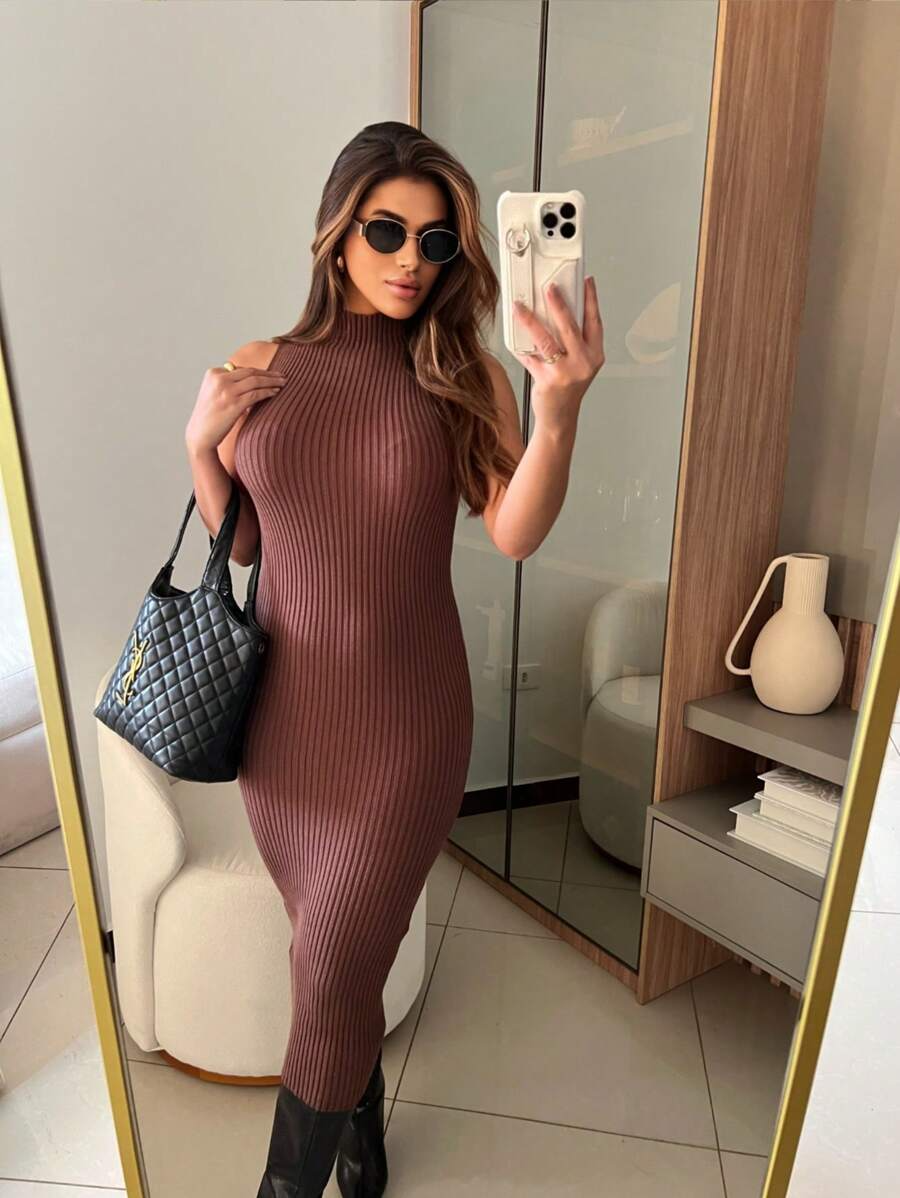 Vestido Feminino Canelado Modal Cardigan