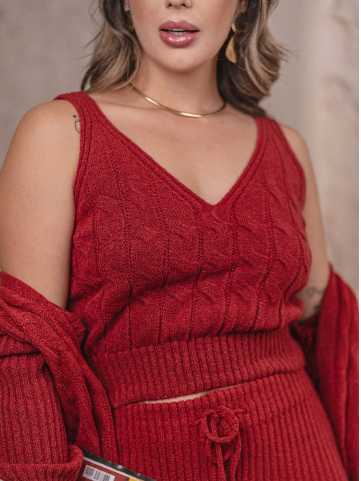 Conjunto Tricot Trio Casaquinho Regata e Calça Inverno