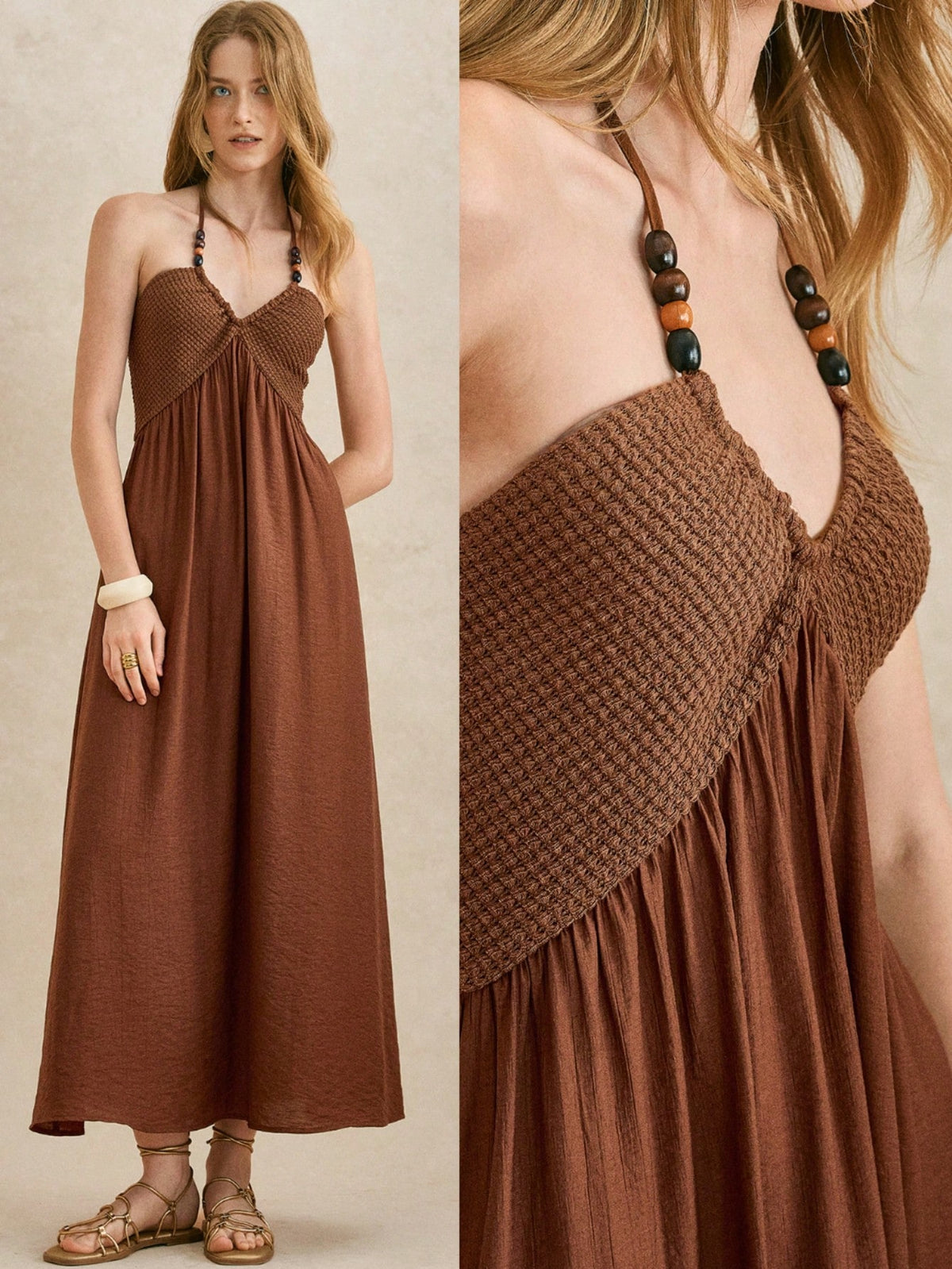 Vestido Corpete Tricotado Vintage com Contas