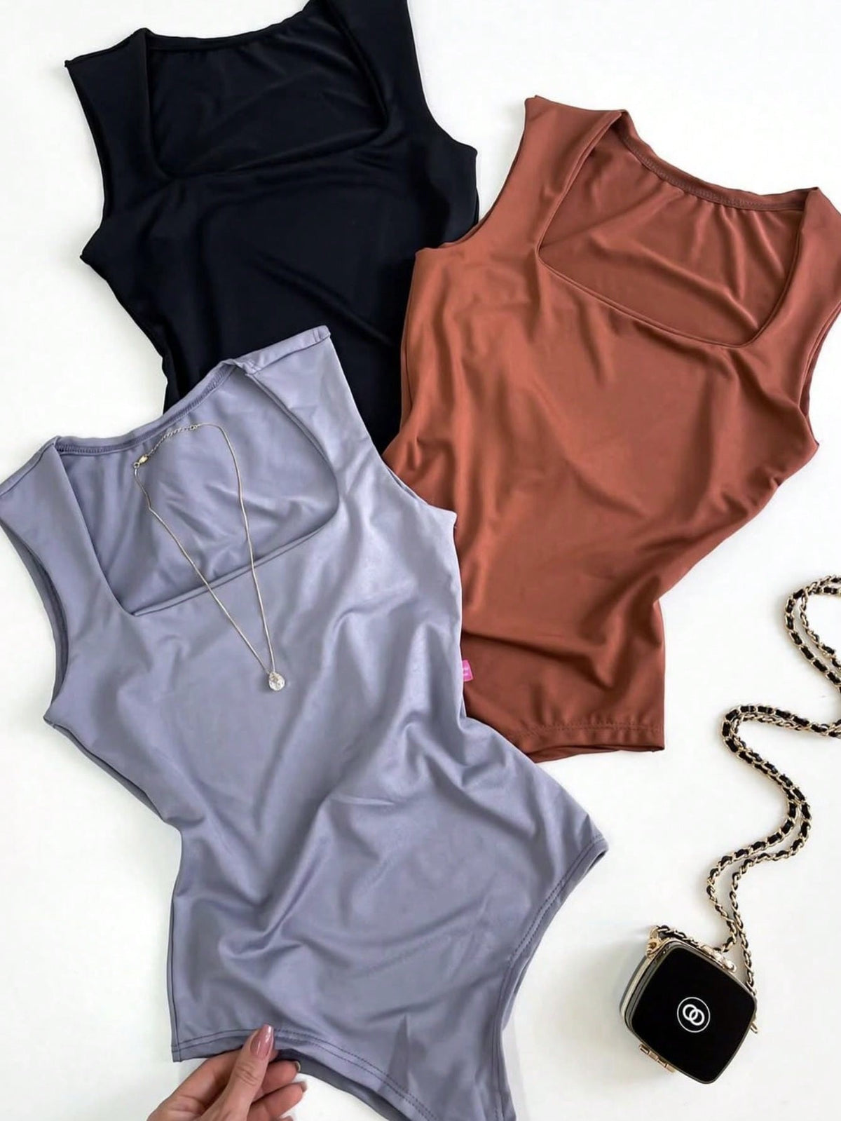 Kit 3 Bodys Feminino Bory Collant Decote Quadrado