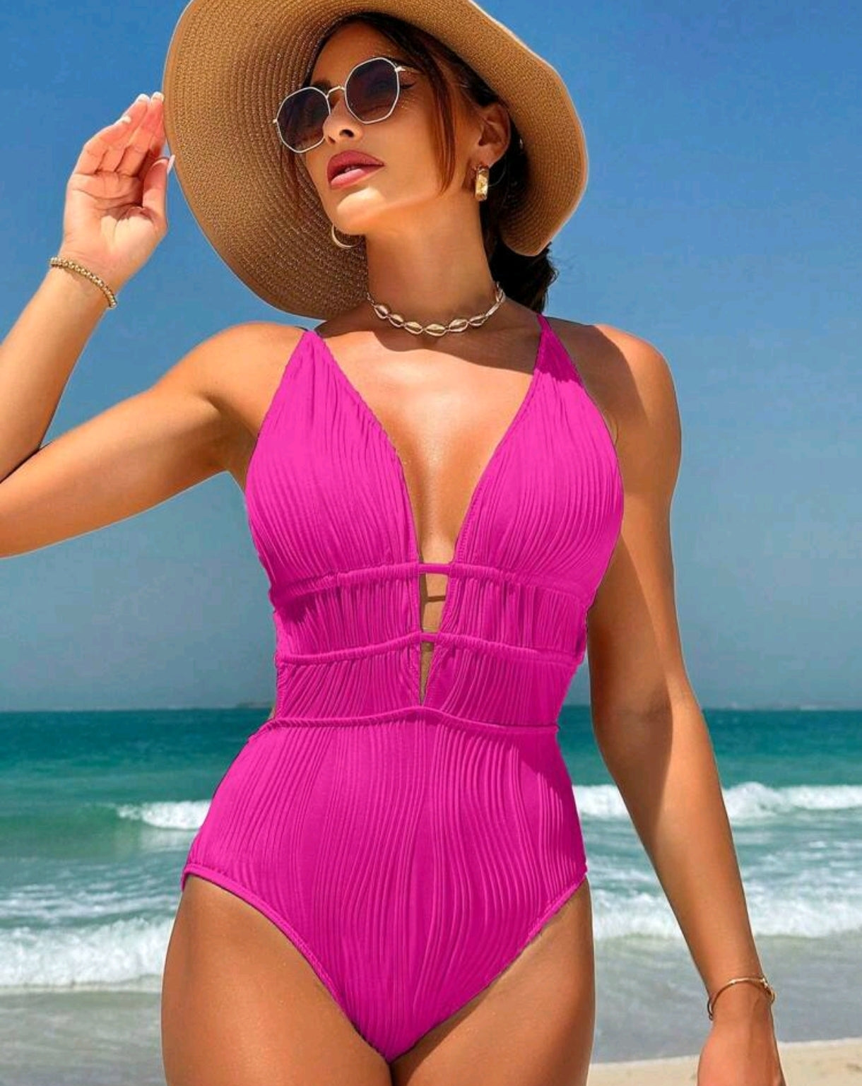 Maiô Decote Halter e Cintura Grapeada Verde Musgo