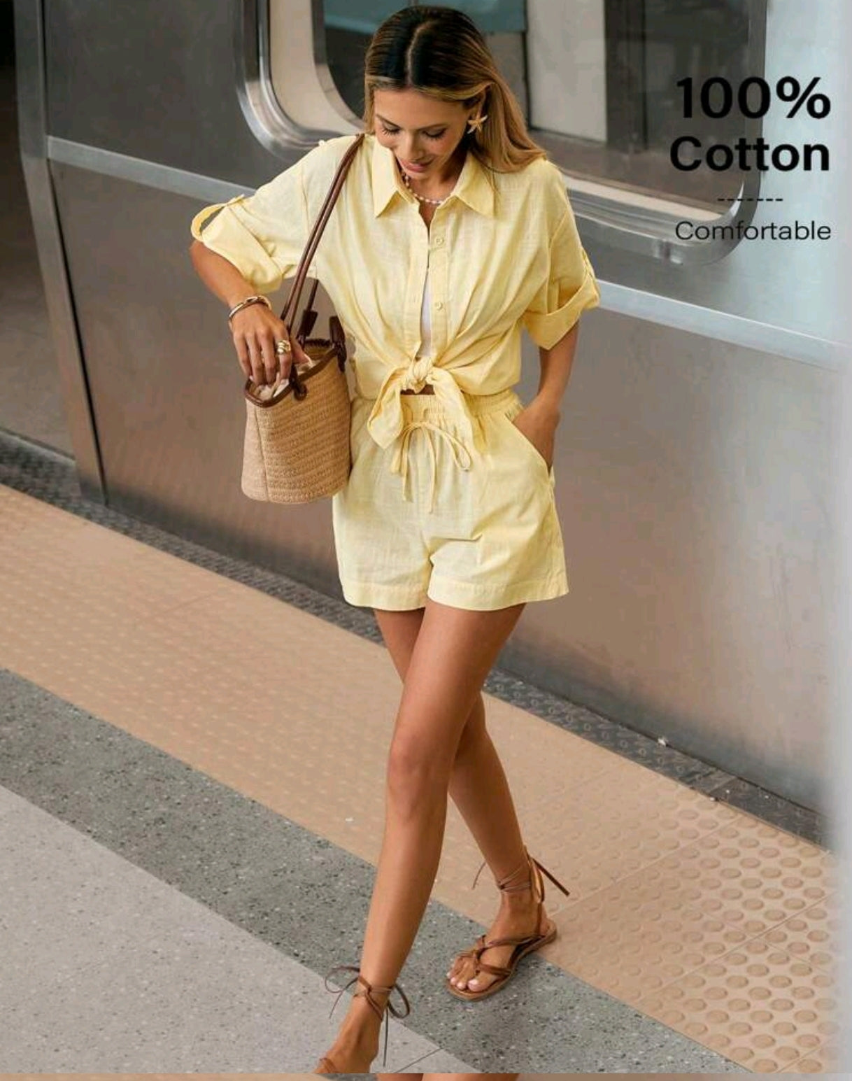 Conjunto de Camisa e Shorts Amarelo Manteiga