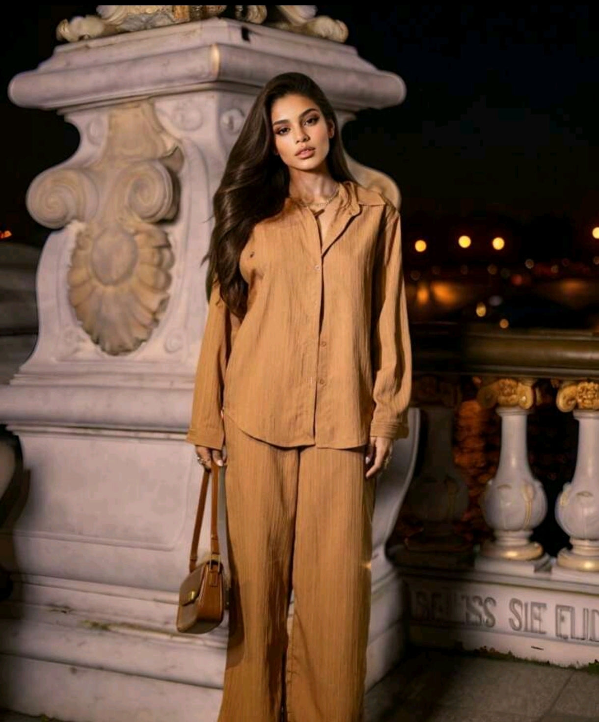 Conjunto Feminino Camisa e Calça Pantalona Texturizado