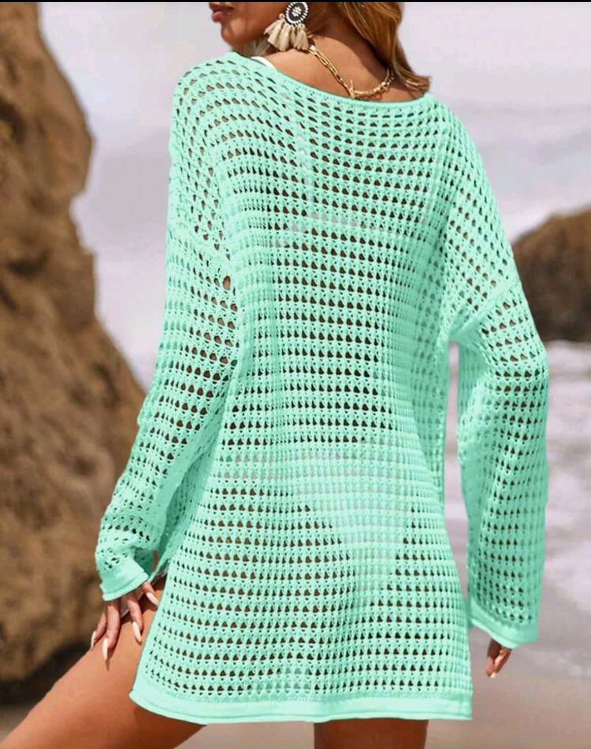 Blusa Canoa Saída de Praia Vazada de Malha Verão