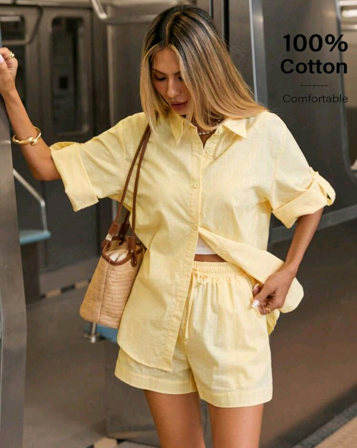 Conjunto de Camisa e Shorts Amarelo Manteiga