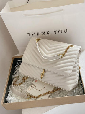 Bolsa de Ombro Quadrada Feminina Com Aba Chevron