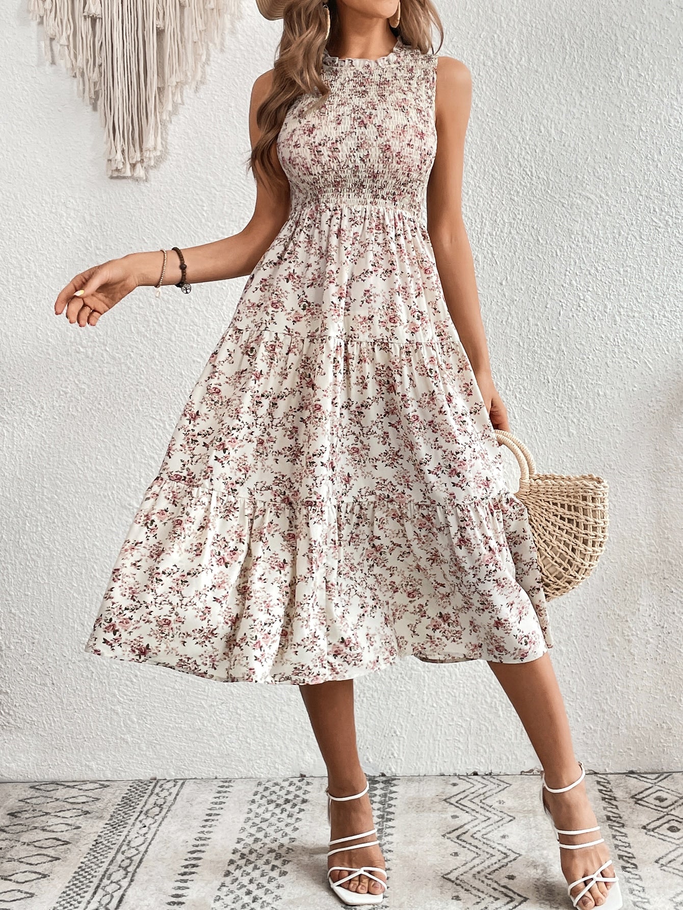 Vestido Feminino Longo Floral Sem Mangas