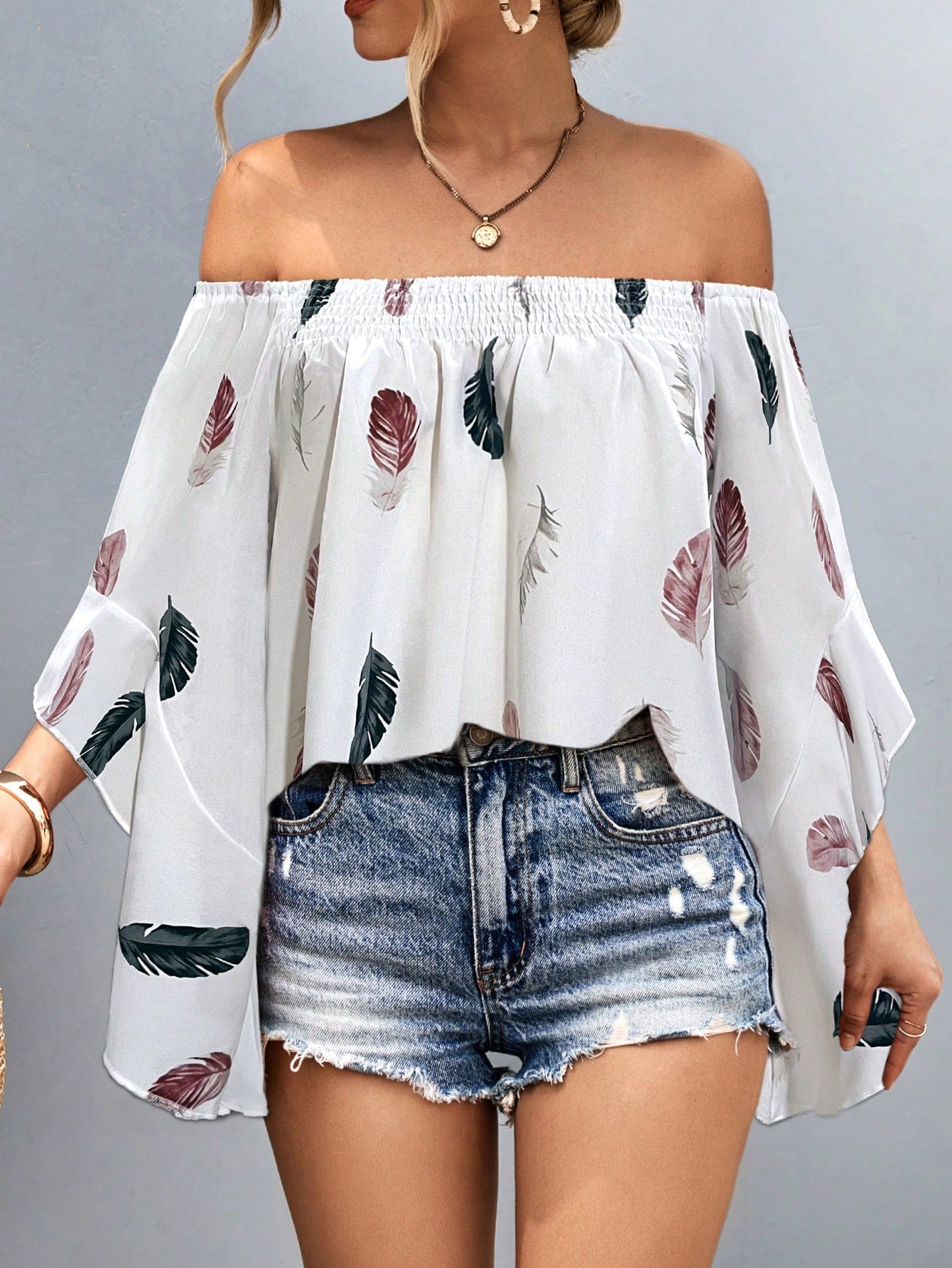 Blusa Ombro Caído Manga Peplum Boho