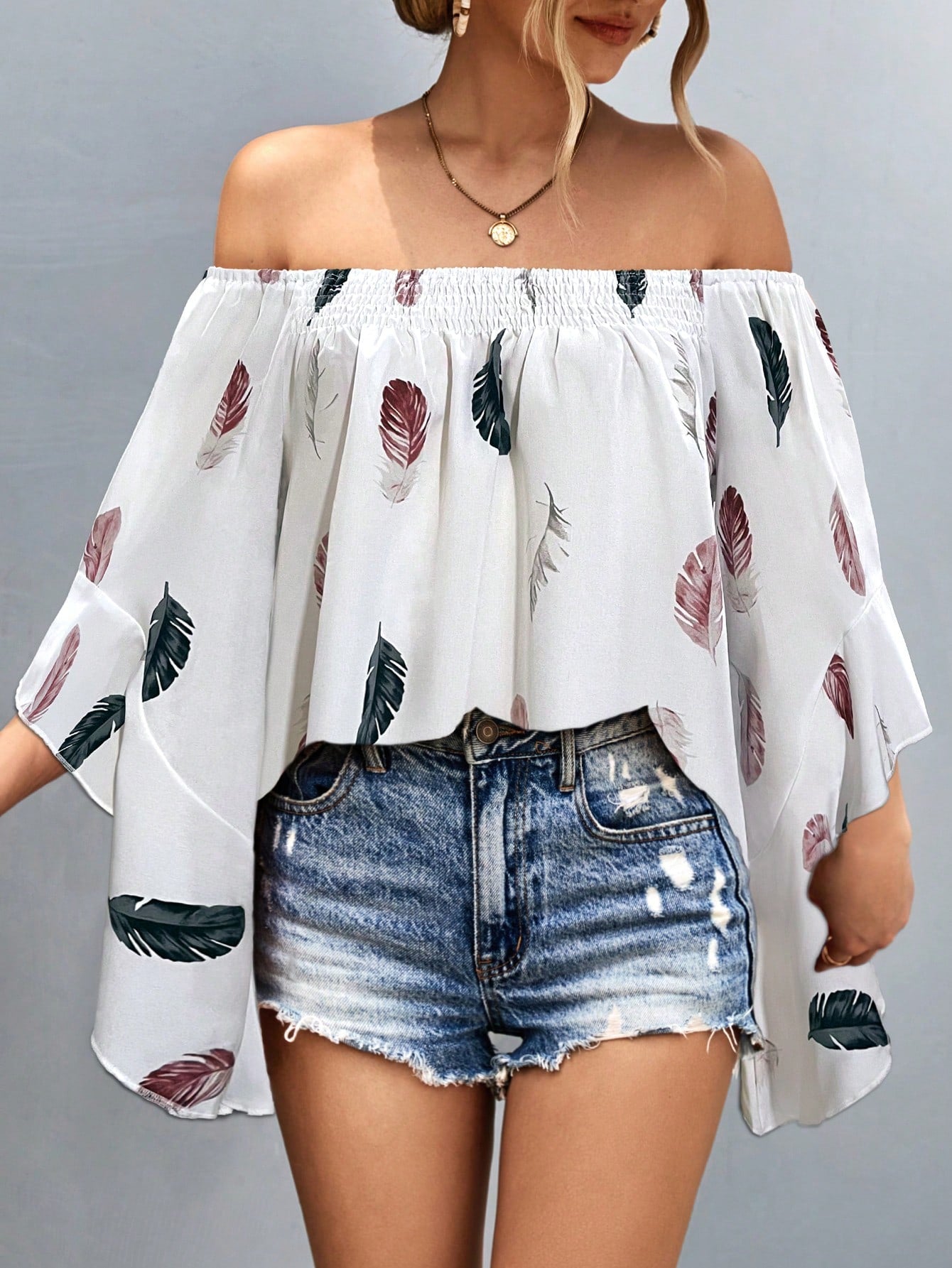 Blusa Ombro Caído Manga Peplum Boho