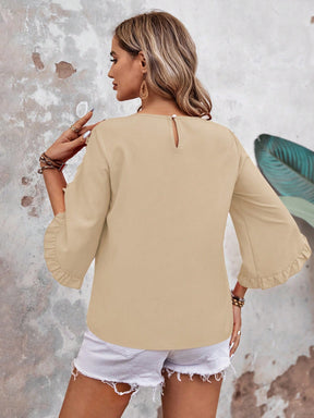 Blusa Casual Delicada com Mangas Plissadas