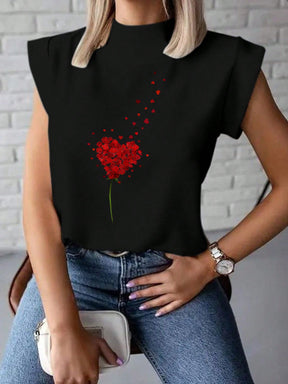 Camiseta Feminina De Manga Curta Estampa De Flores E Corações