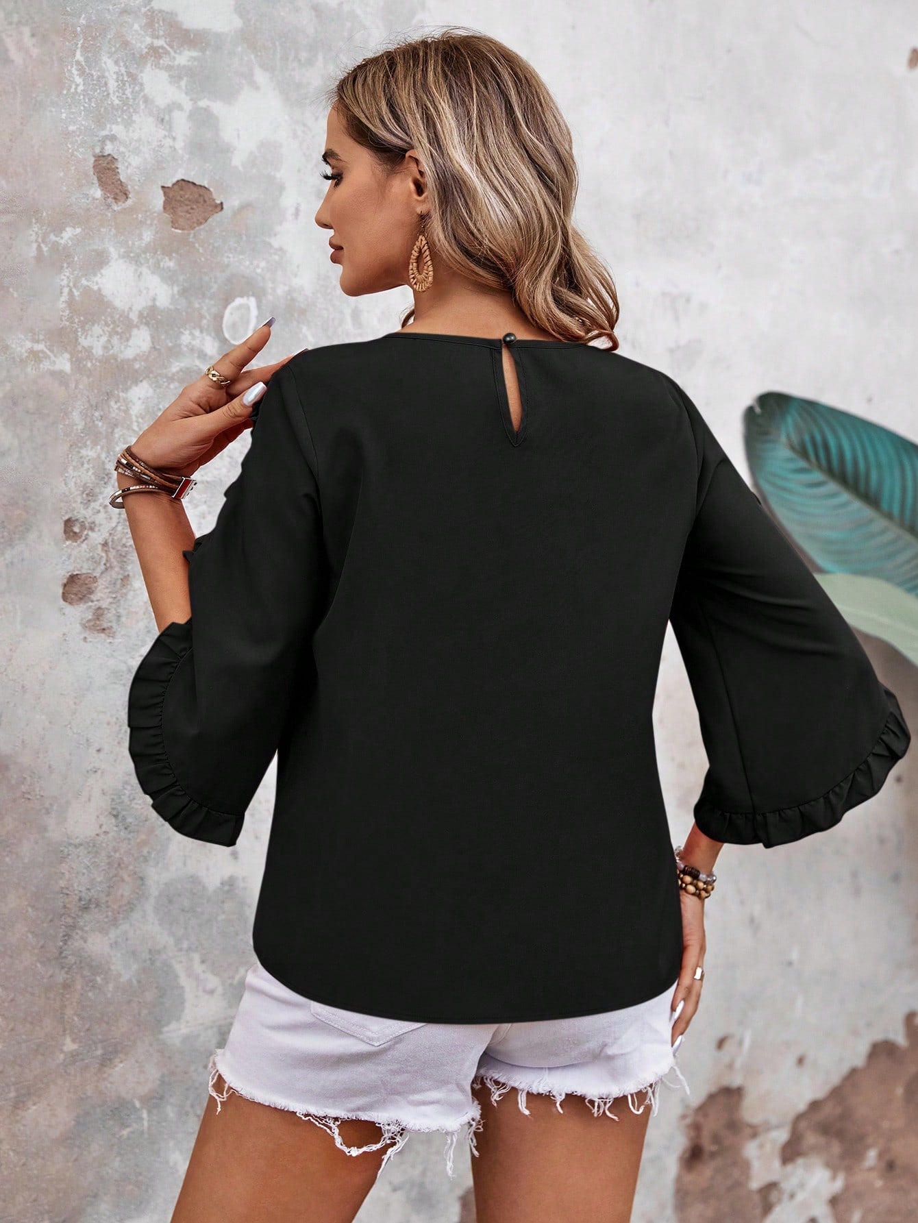 Blusa Casual Delicada com Mangas Plissadas