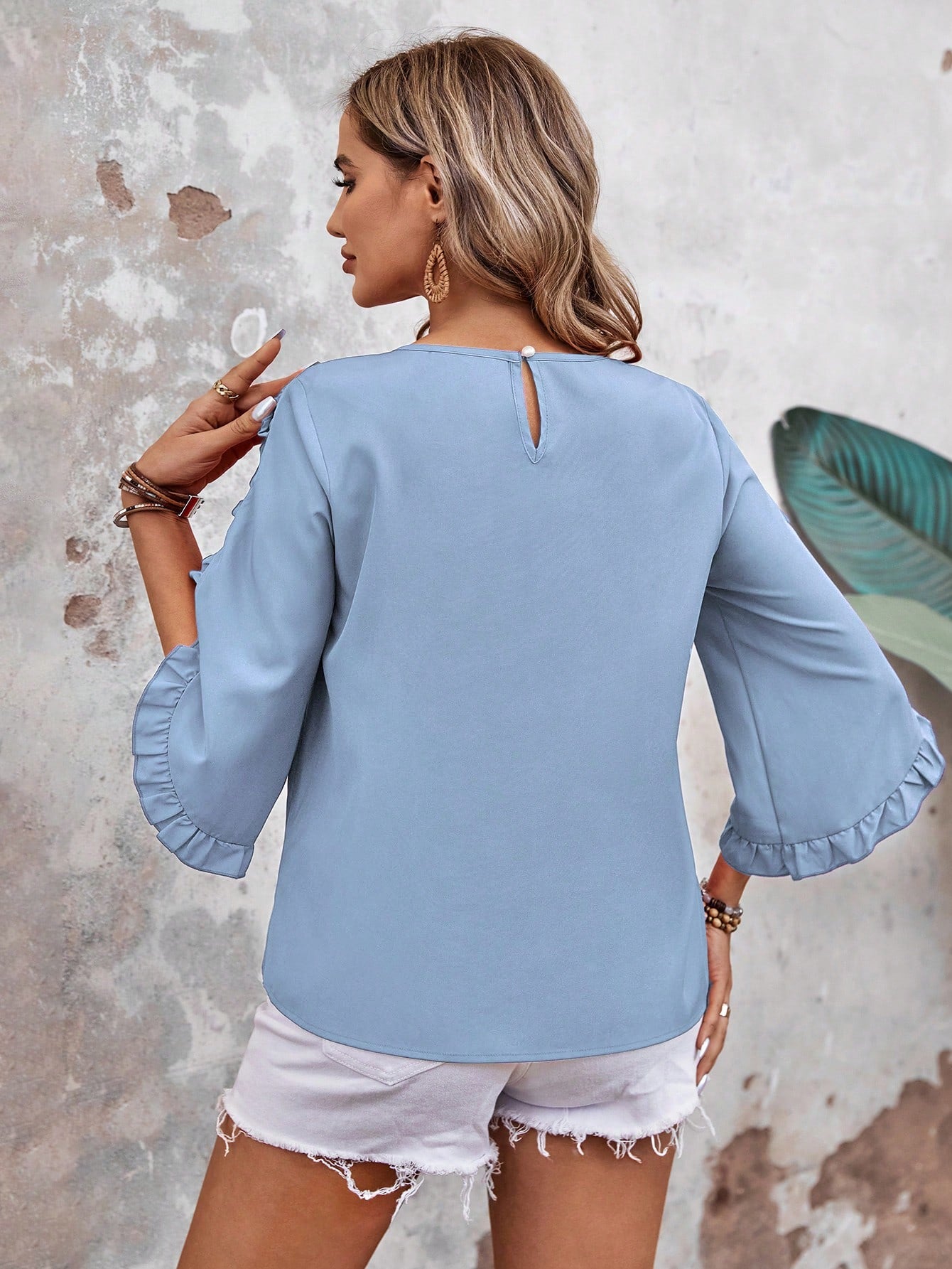 Blusa Casual Delicada com Mangas Plissadas