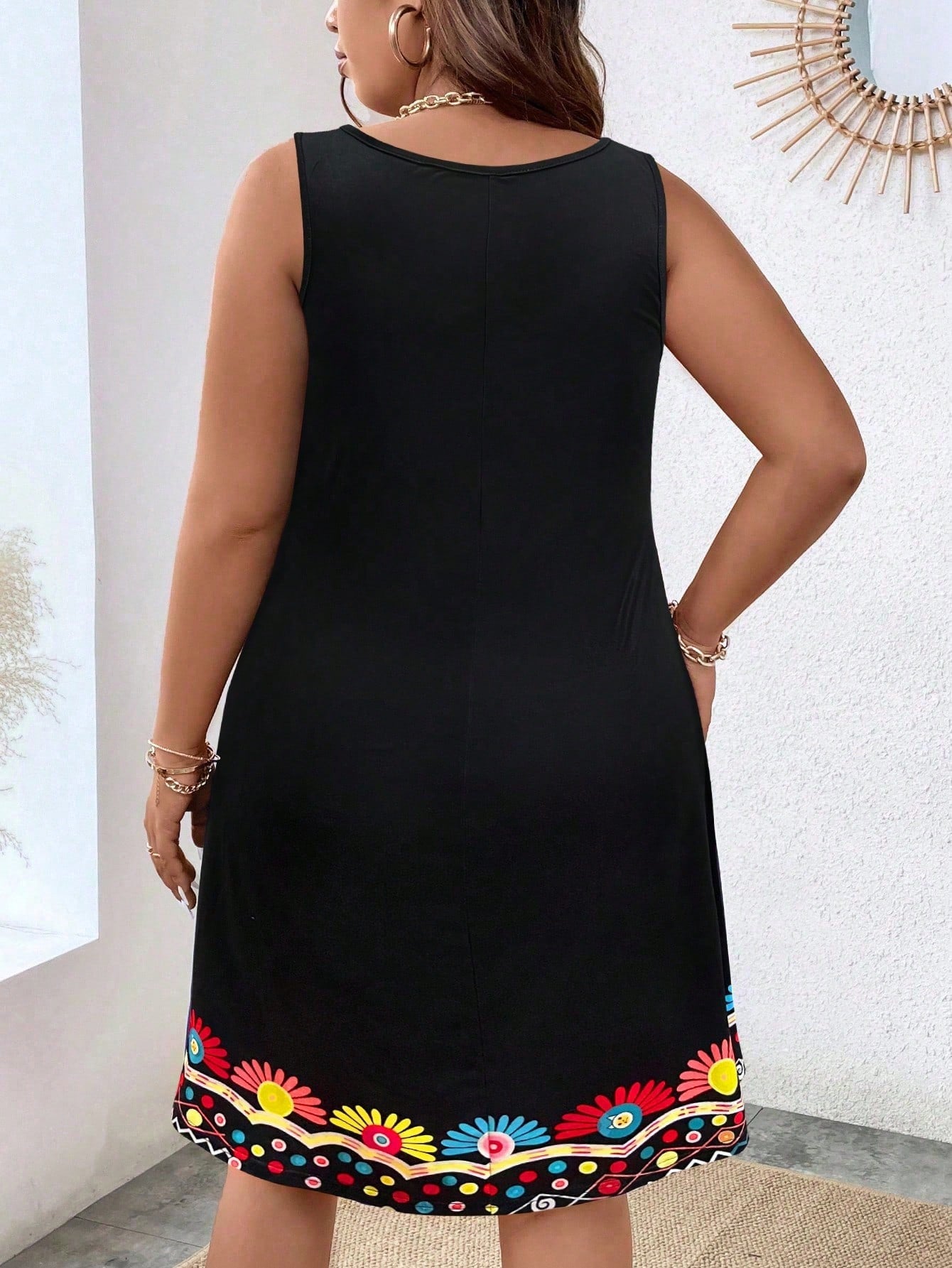 Vestido Casual Com Estampa Floral Sem Manga Plus Size