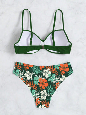 Conjunto de Biquini Estampa Tropical Push Up