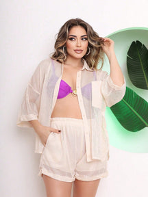 Conjunto Chemise e Shorts em Tela Estilo Praiano