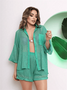 Conjunto Chemise e Shorts em Tela Estilo Praiano