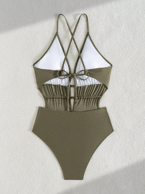 Maiô Decote Halter e Cintura Grapeada Verde Musgo