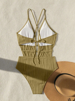 Maiô Decote Halter e Cintura Grapeada Verde Musgo