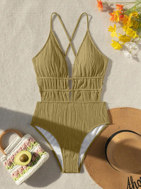 Maiô Decote Halter e Cintura Grapeada Verde Musgo
