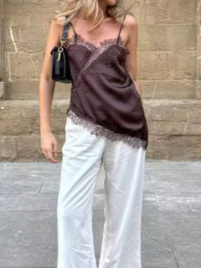 Blusa de Renda Feminina Estilo Lingerie Europeia com Alças Finas