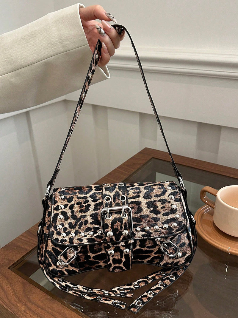 Bolsa de Ombro Feminina Fashion com Tachas e Corrente