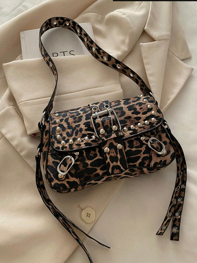 Bolsa de Ombro Feminina Fashion com Tachas e Corrente