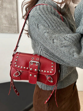 Bolsa de Ombro Feminina Fashion com Tachas e Corrente