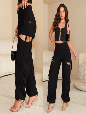 Calça Cargo Drapeada com Recortes – Estilo, Atitude e Conforto!