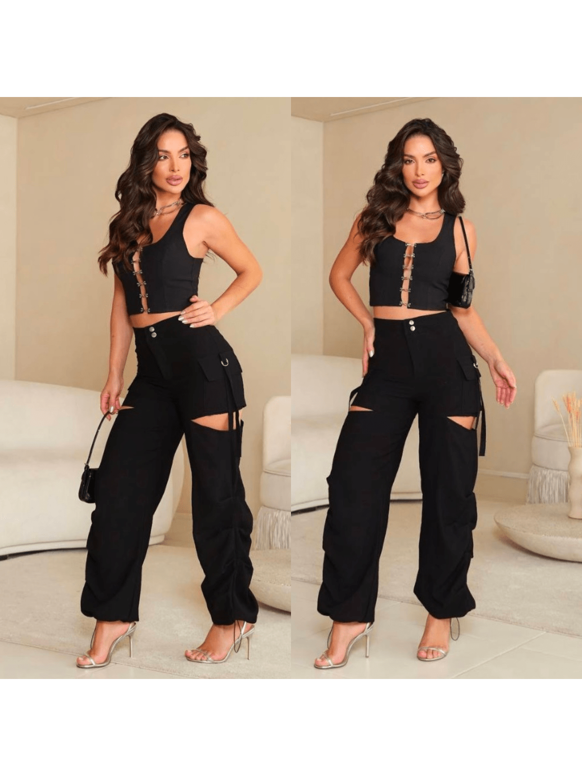 Calça Cargo Drapeada com Recortes – Estilo, Atitude e Conforto!