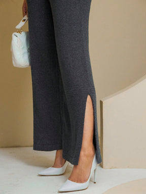 Conjunto Tricot Mousse Feminino Gola Alta e Fenda na Perna